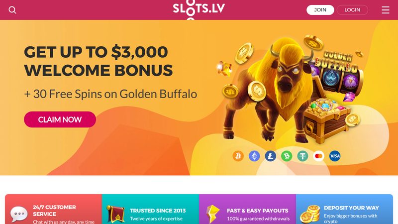 Slots.lv casino website screenshot