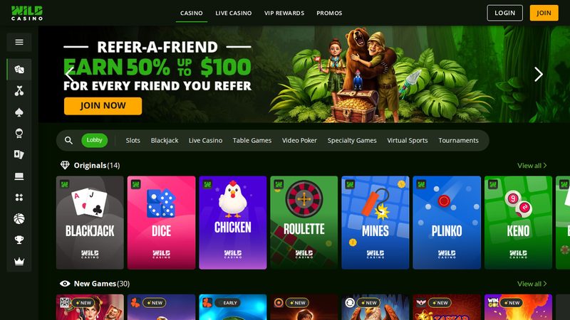Wild Casino casino website screenshot